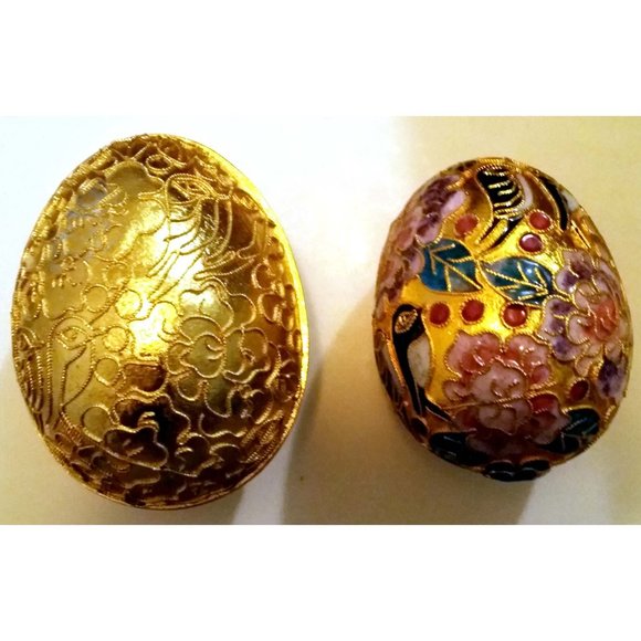 Cloisonné Egg Enamel ornament with Chinese design inside Egg Shell - 2 pieces - Picture 2 of 14